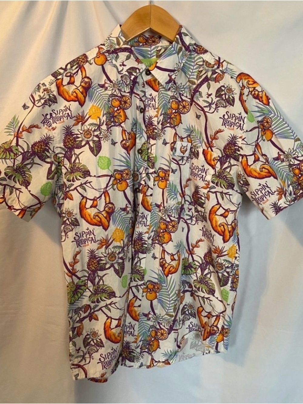Odell Brewing Co. Sloth Hawaiian Button Up Short Sleeve Shirt Men Sz Large